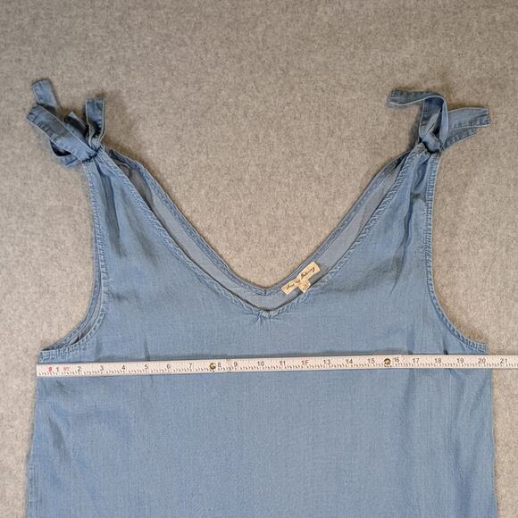 Jane & Delancey Chambray Tank Top Women L Tie Shoulder Sleeveless V Neck Blouse - Picture 8 of 12